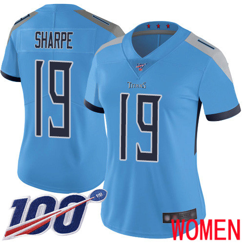 Tennessee Titans Limited Light Blue Women Tajae Sharpe Alternate Jersey NFL Football #19 100th Season Vapor Untouchable->women nfl jersey->Women Jersey